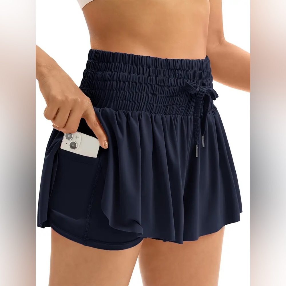 High-Waist Black Athletic Skort with Built-In Shorts and Pocket